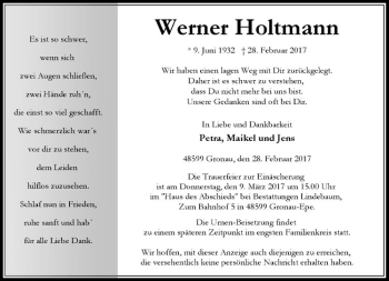 Anzeige von Werner Holtmann von Westfälische Nachrichten