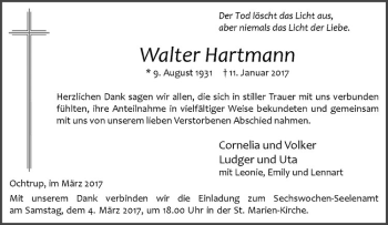 Anzeige von Walter Hartmann von Westfälische Nachrichten