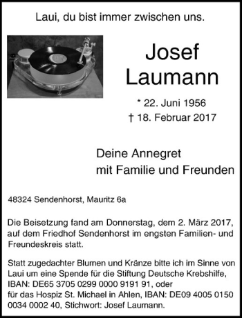 Anzeige von Josef Laumann von Westfälische Nachrichten