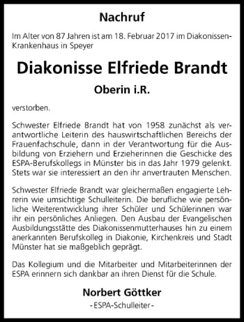 Anzeige von Elfriede Brandt von Westfälische Nachrichten