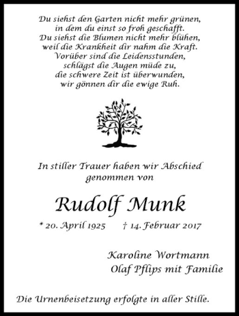 Anzeige von Rudolf Munk von Westfälische Nachrichten