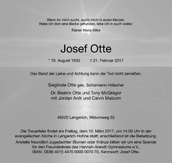 Anzeige von Josef Otte von Westfälische Nachrichten