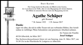Anzeige von Agathe Schäper von Westfälische Nachrichten