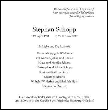Anzeige von Stephan Schopp von Westfälische Nachrichten