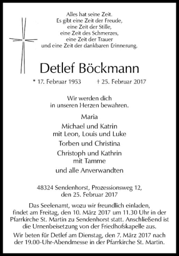 Anzeige von Detlef Böckmann von Westfälische Nachrichten