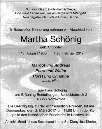Anzeige von Martha Schönig von Westfälische Nachrichten