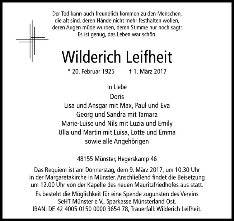  Traueranzeige für Wilderich Leifheit vom 06.03.2017 aus Westfälische Nachrichten