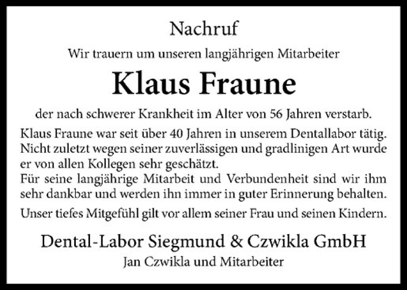  Traueranzeige für Klaus Fraune vom 17.03.2017 aus Westfälische Nachrichten