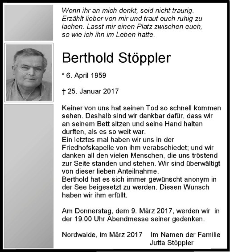  Traueranzeige für Berthold Stöppler vom 04.03.2017 aus Westfälische Nachrichten
