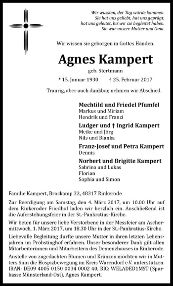 Anzeige von Agnes Kampert von Westfälische Nachrichten