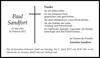 Anzeige von Paul Sandfort von Westfälische Nachrichten