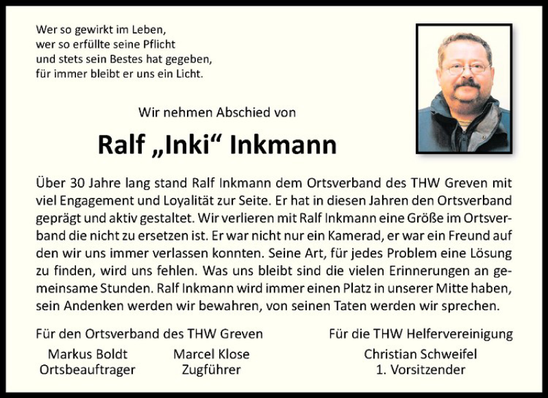  Traueranzeige für Ralf Inkmann vom 11.03.2017 aus Westfälische Nachrichten