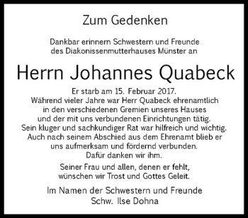 Anzeige von Johannes Quabeck von Westfälische Nachrichten