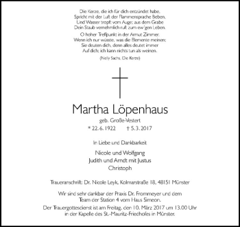 Anzeige von Martha Löpenhaus von Westfälische Nachrichten
