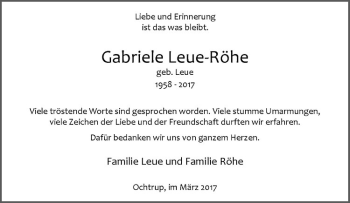 Anzeige von Gabriele Leue-Röhe von Westfälische Nachrichten