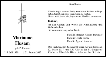 Anzeige von Marianne Husam von Westfälische Nachrichten