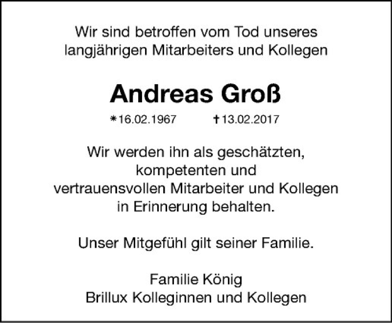  Traueranzeige für Andreas Groß vom 25.02.2017 aus Westfälische Nachrichten