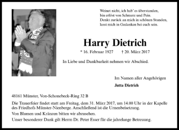 Anzeige von Harry Dietrich von Westfälische Nachrichten