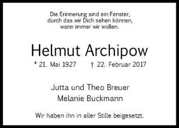 Anzeige von Helmut Archipow von Westfälische Nachrichten