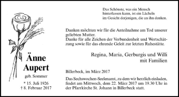 Anzeige von Änne Aupert von Westfälische Nachrichten