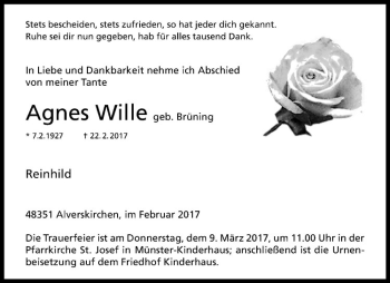Anzeige von Agnes Wille von Westfälische Nachrichten