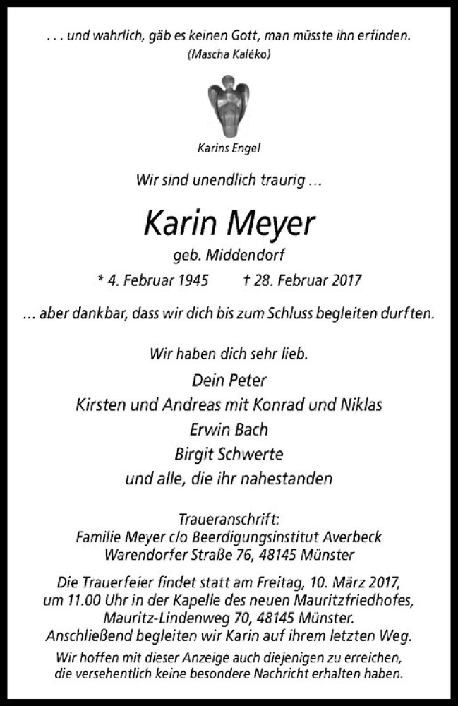  Traueranzeige für Karin Meyer vom 04.03.2017 aus Westfälische Nachrichten