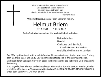 Anzeige von Helmut Briem von Westfälische Nachrichten