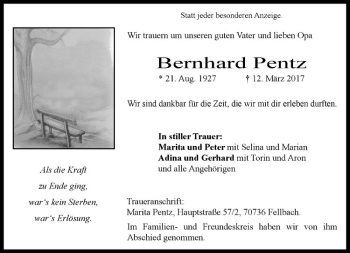 Anzeige von Bernhard Pentz von Westfälische Nachrichten