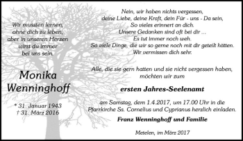 Anzeige von Monika Wenninghoff von Westfälische Nachrichten