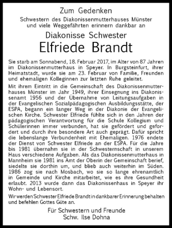 Anzeige von Elfriede Brandt von Westfälische Nachrichten