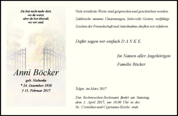Anzeige von Anni Böcker von Westfälische Nachrichten