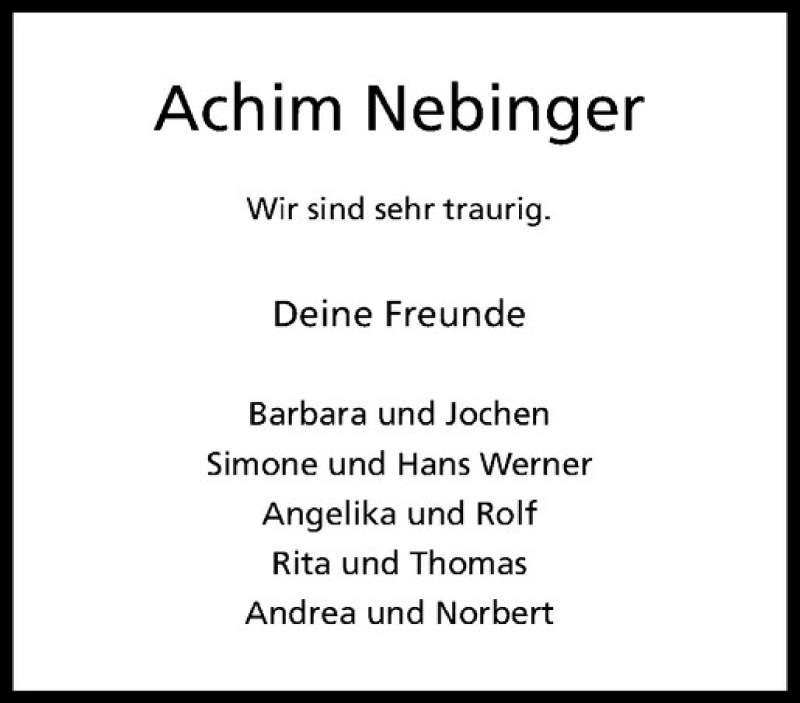  Traueranzeige für Achim Nebinger vom 22.03.2017 aus Westfälische Nachrichten