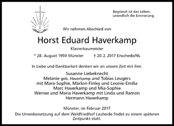 Anzeige von Horst Eduard Haverkamp von Westfälische Nachrichten