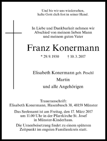 Anzeige von Franz Konermann von Westfälische Nachrichten