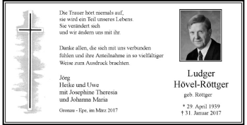 Anzeige von Ludger Hövel-Röttger von Westfälische Nachrichten