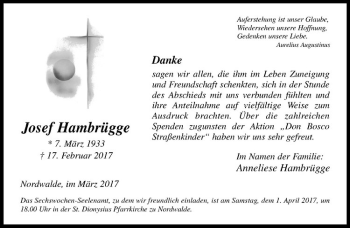 Anzeige von Josef Hambrügge von Westfälische Nachrichten
