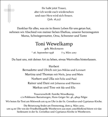Anzeige von Herbert Wewelkamp von Westfälische Nachrichten