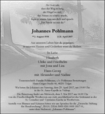 Anzeige von Johannes Pohlmann von Westfälische Nachrichten