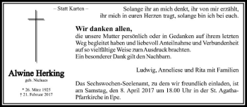 Anzeige von Alwine Herking von Westfälische Nachrichten
