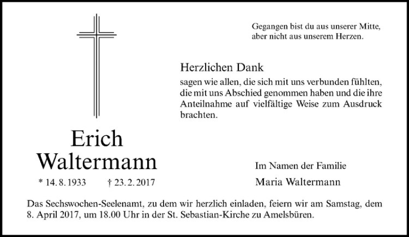  Traueranzeige für Erich Waltermann vom 01.04.2017 aus Westfälische Nachrichten