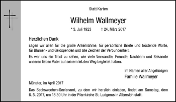 Anzeige von Anni Wallmeyer von Westfälische Nachrichten