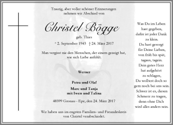 Anzeige von Christel Bögge von Westfälische Nachrichten