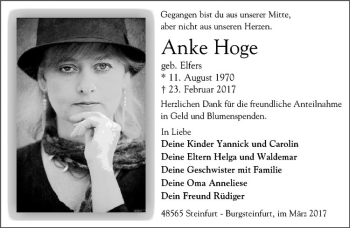 Anzeige von Anke Hoge von Westfälische Nachrichten