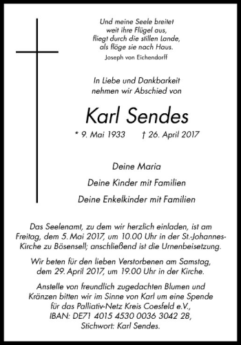 Anzeige von Karl Sendes von Westfälische Nachrichten