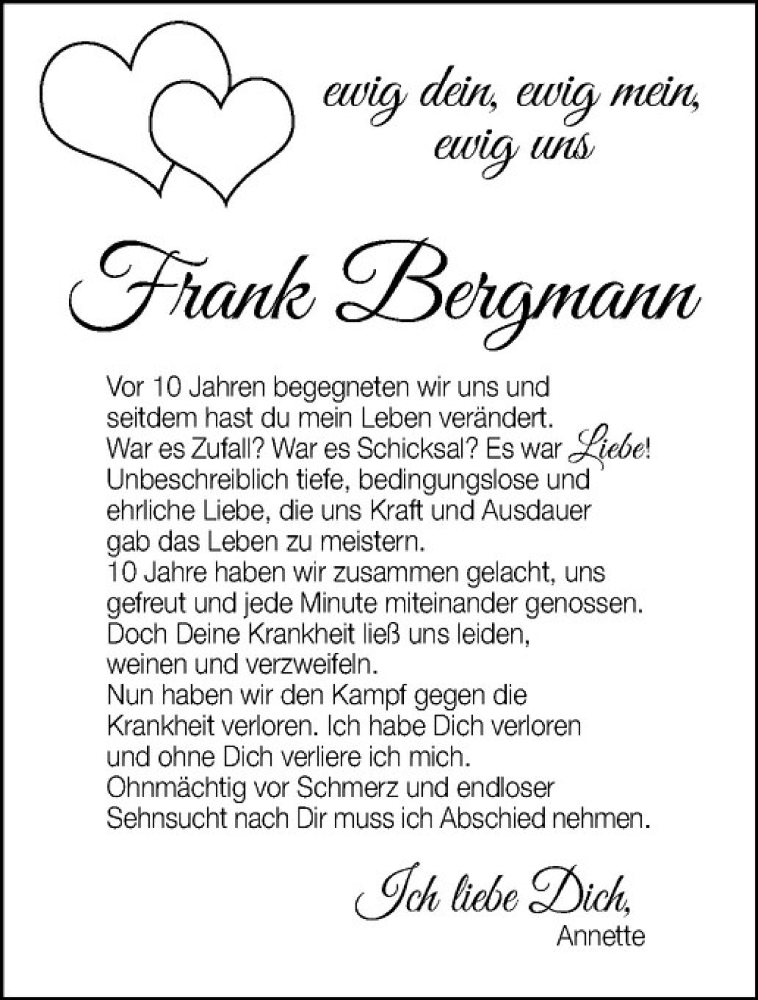  Traueranzeige für Frank Bergmann vom 22.04.2017 aus Westfälische Nachrichten