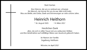 Anzeige von Heinrich Heithorn von Westfälische Nachrichten