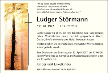 Anzeige von Ludger Störmann von Westfälische Nachrichten