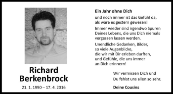 Anzeige von Richard Berkenbrock von Westfälische Nachrichten