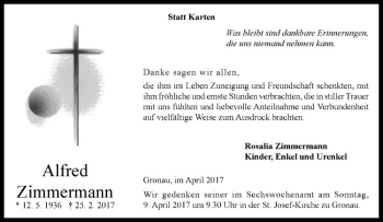 Anzeige von Alfred Zimmermann von Westfälische Nachrichten