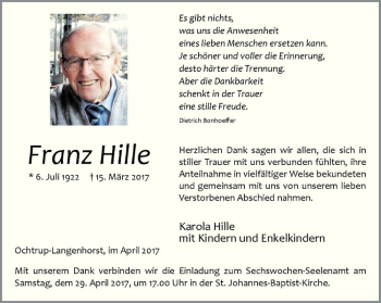 Anzeige von Franz Hille von Westfälische Nachrichten